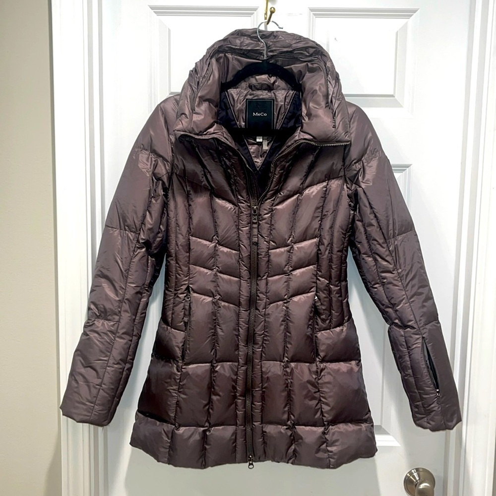 MeCo Goose Down Jacket Coat Women’s chocolate brown long length